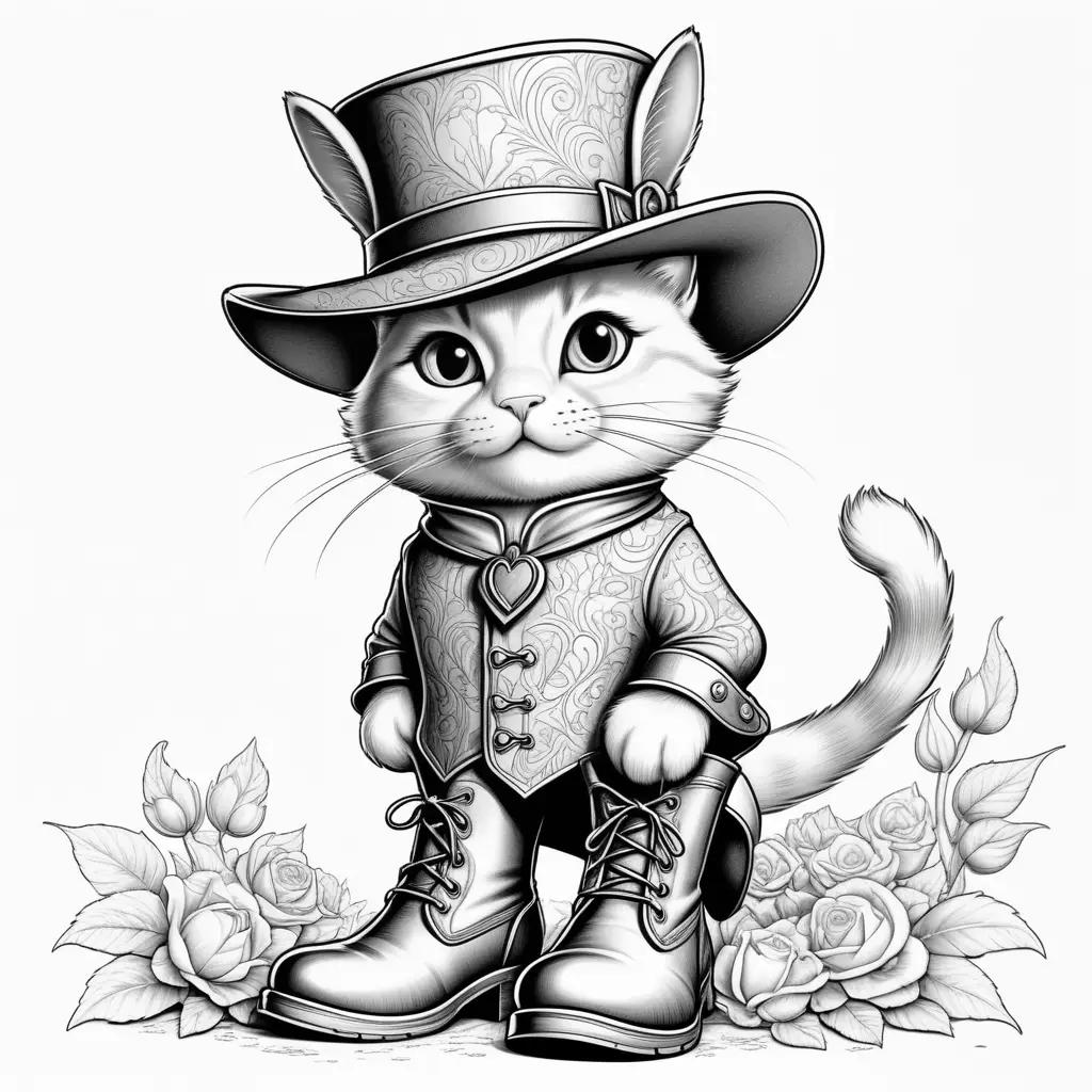 cute cat with puss in boots coloring page