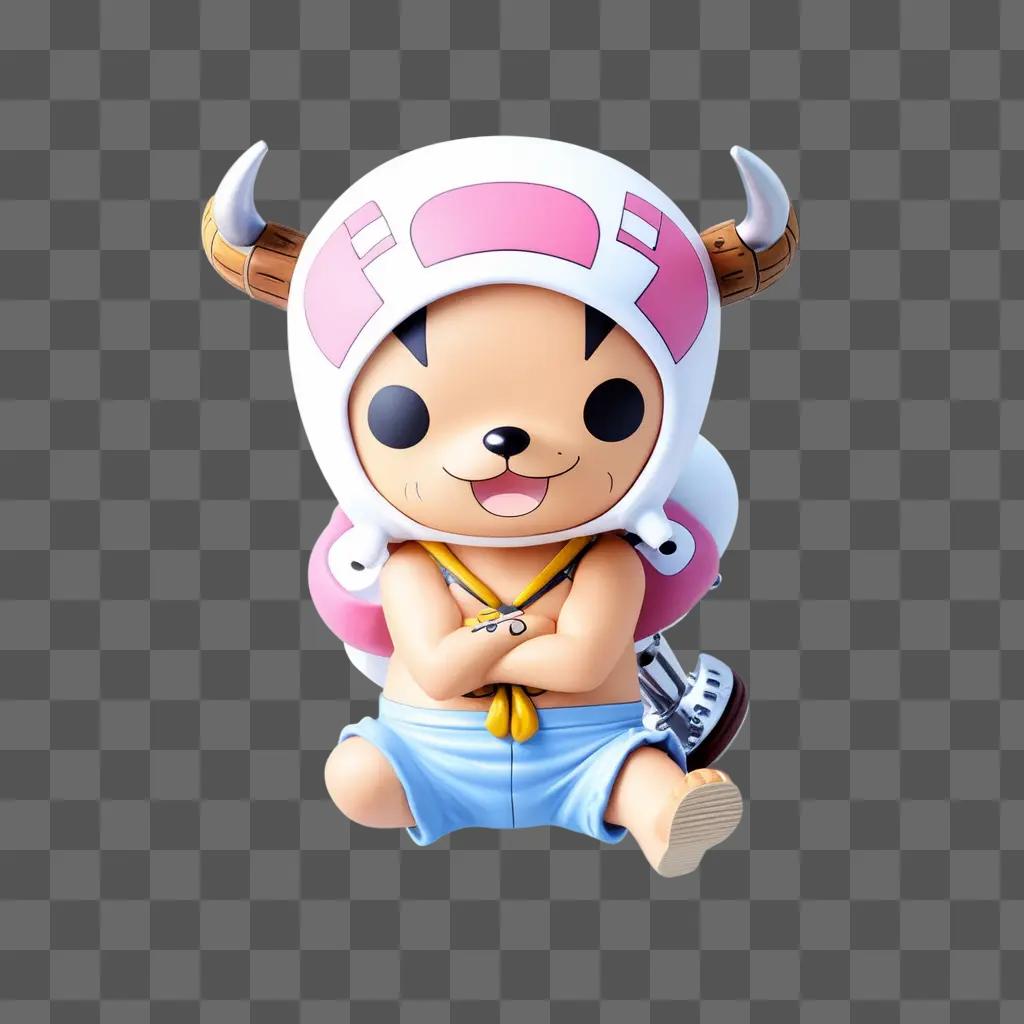 cute chopper toy with pink horns and blue shorts