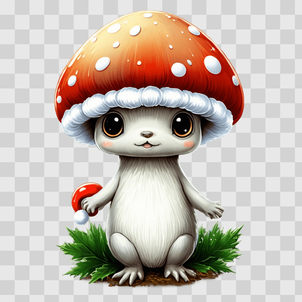 cute christmas background A cute mushroom mouse with a red flower