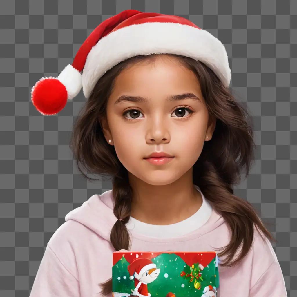 cute christmas background A girl with a Santa hat and presents