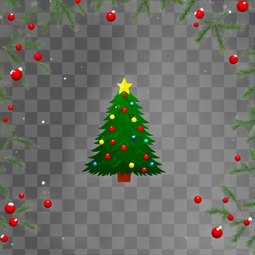 cute christmas background Christmas tree surrounded by red and green berries