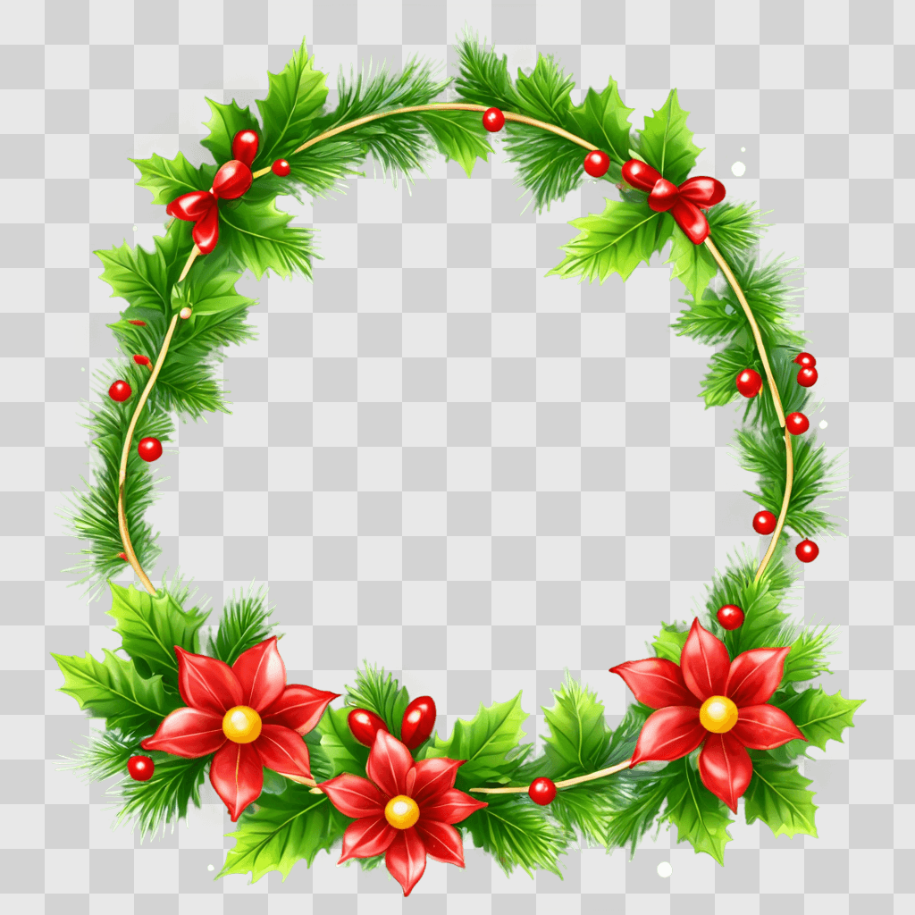 cute christmas background Christmas wreath with red flowers and berries