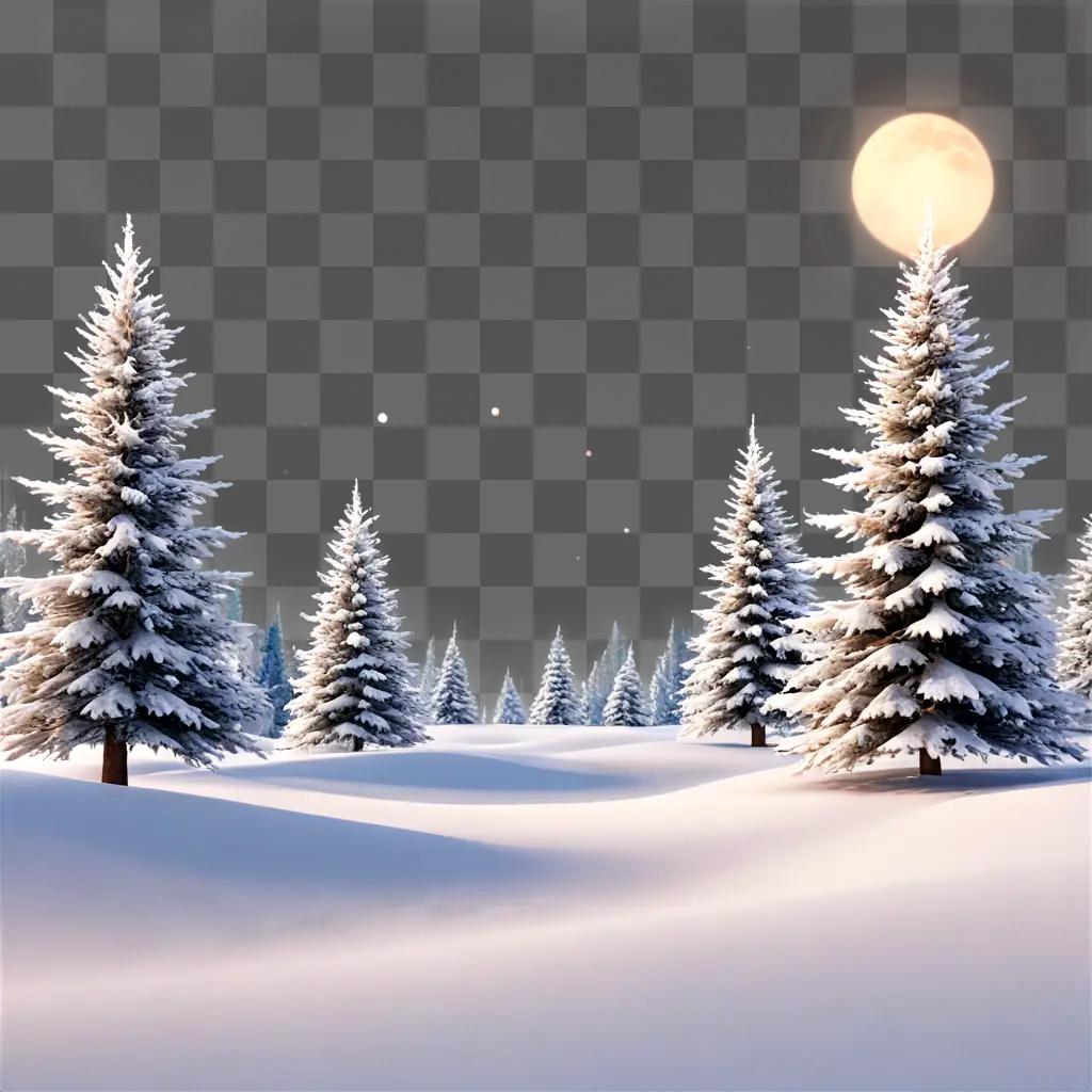 cute christmas background Snowy forest with a bright moon in the background