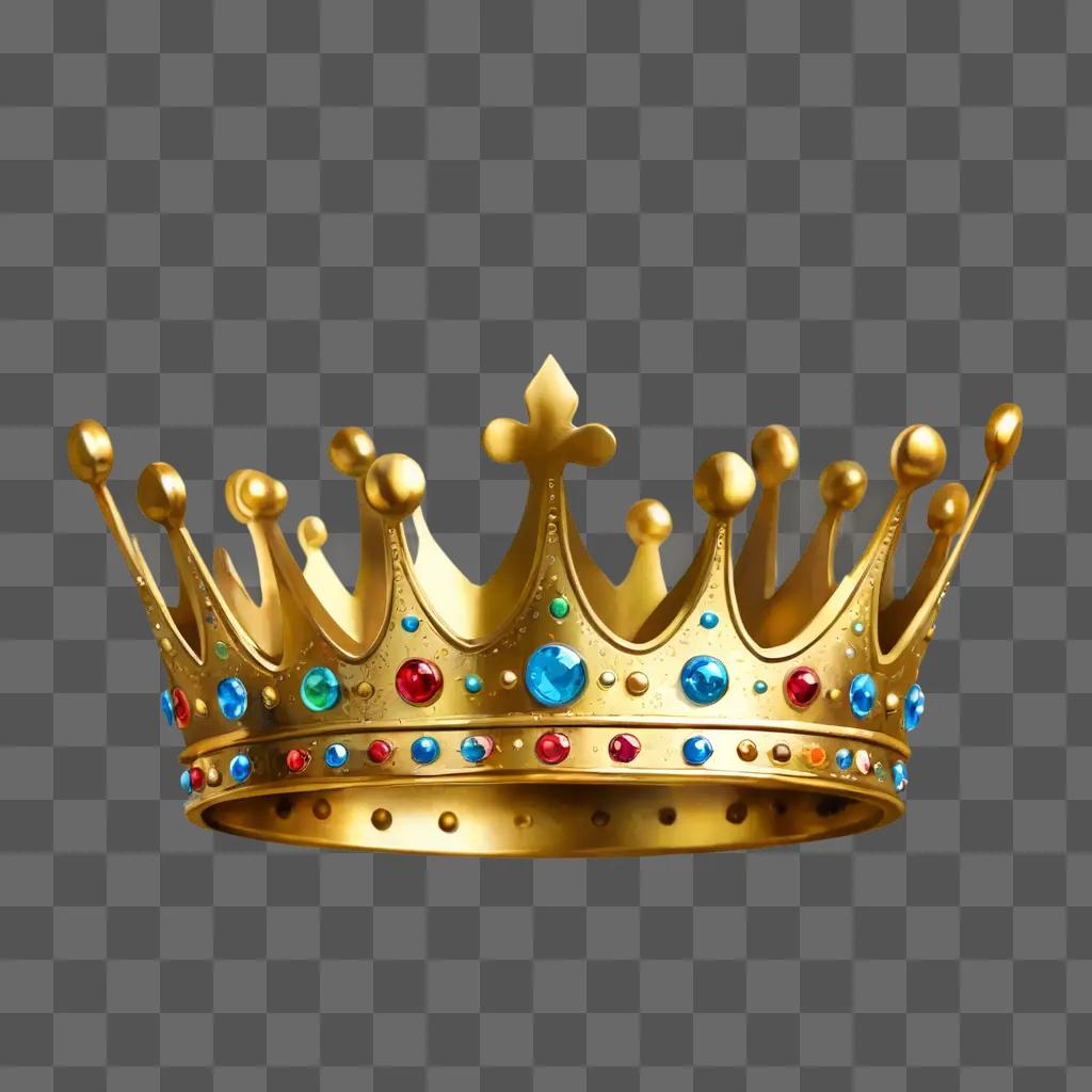 cute crown drawing A gold crown with jewels adorns a brown surface