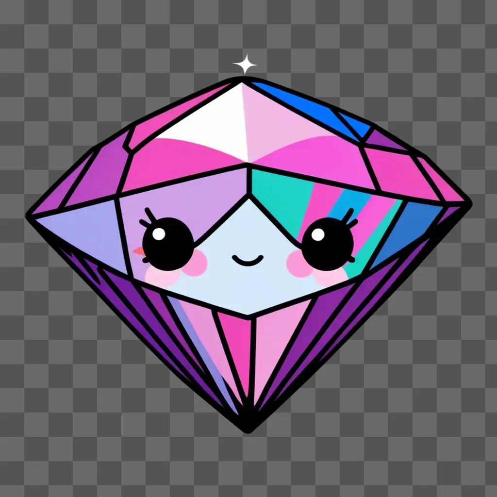 cute diamond drawing with a smiling face