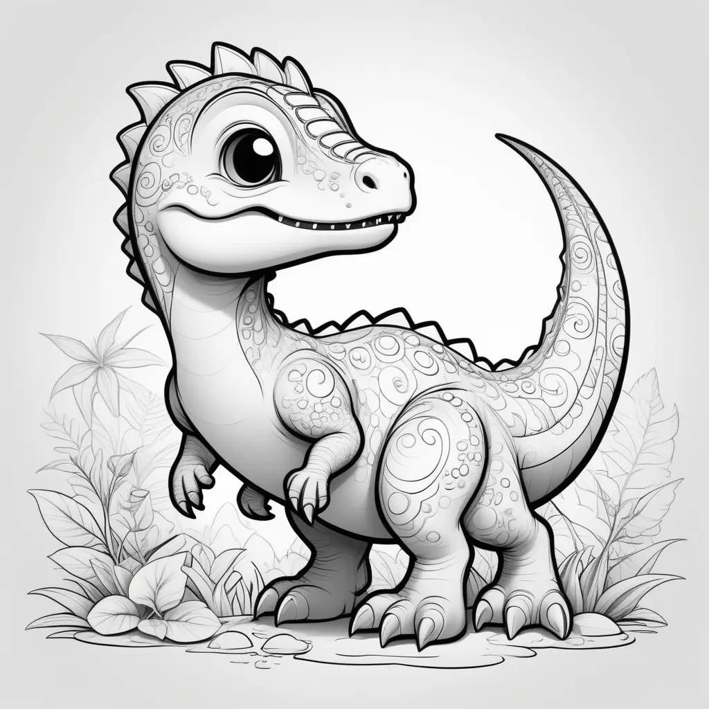 cute dinosaur coloring page with a black and white drawing of a baby dinosaur