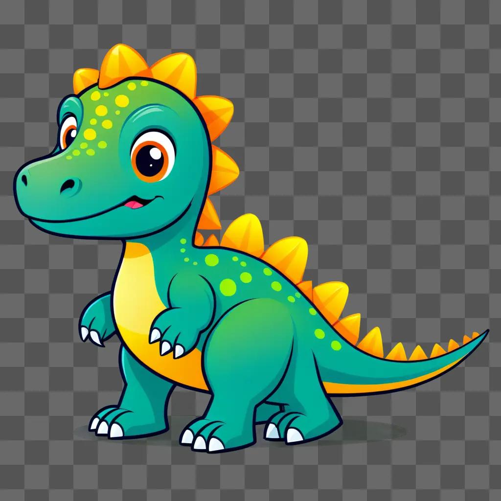 cute dinosaur in a green and yellow color scheme is displayed as a printable clipart