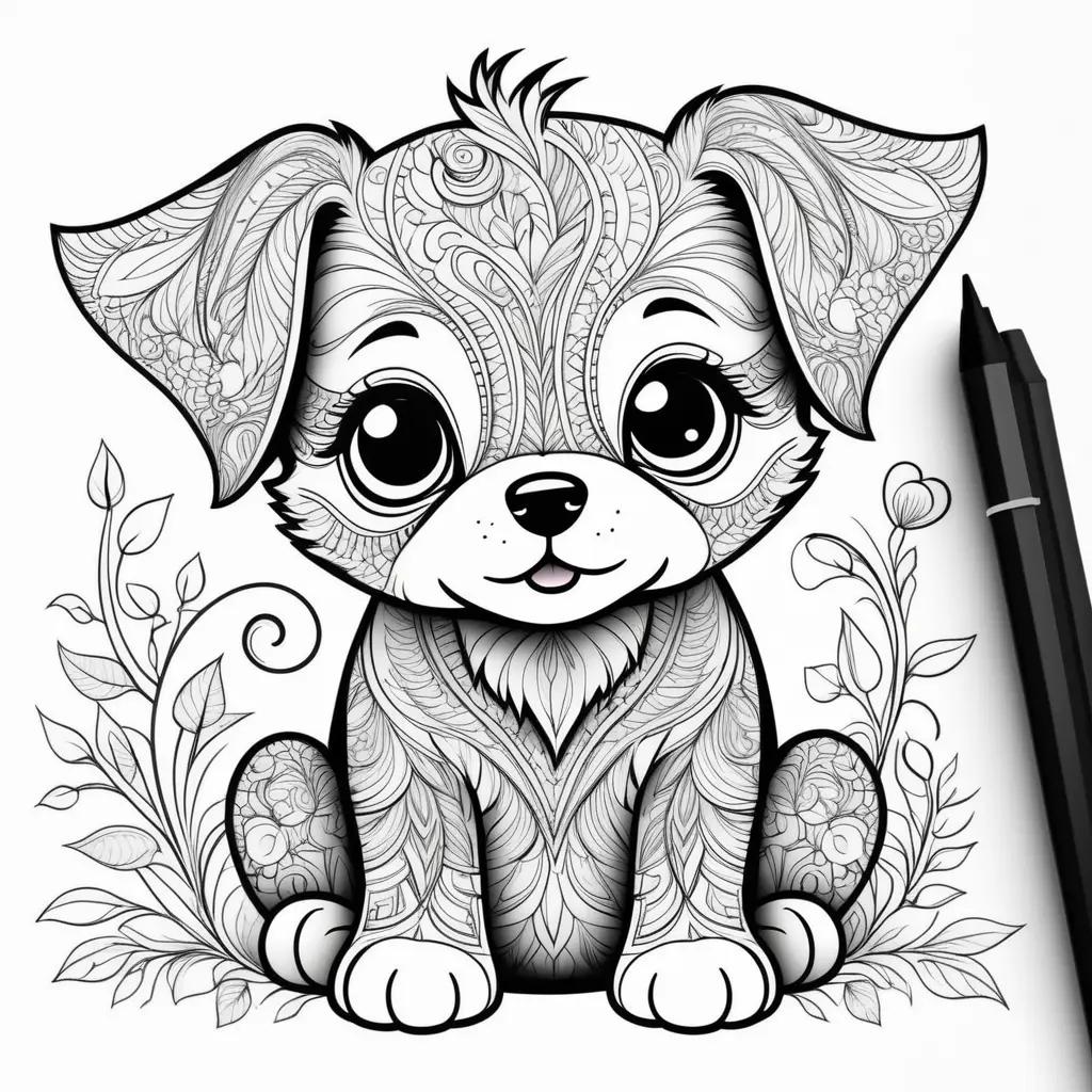 cute dog coloring page with a black pen