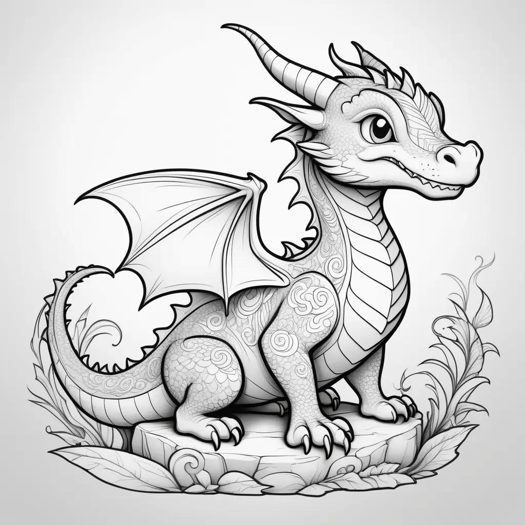 cute dragon coloring page featuring a black and white dragon