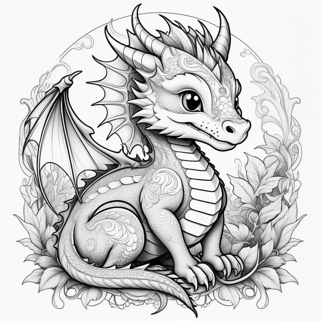 cute dragon coloring page with a flower design