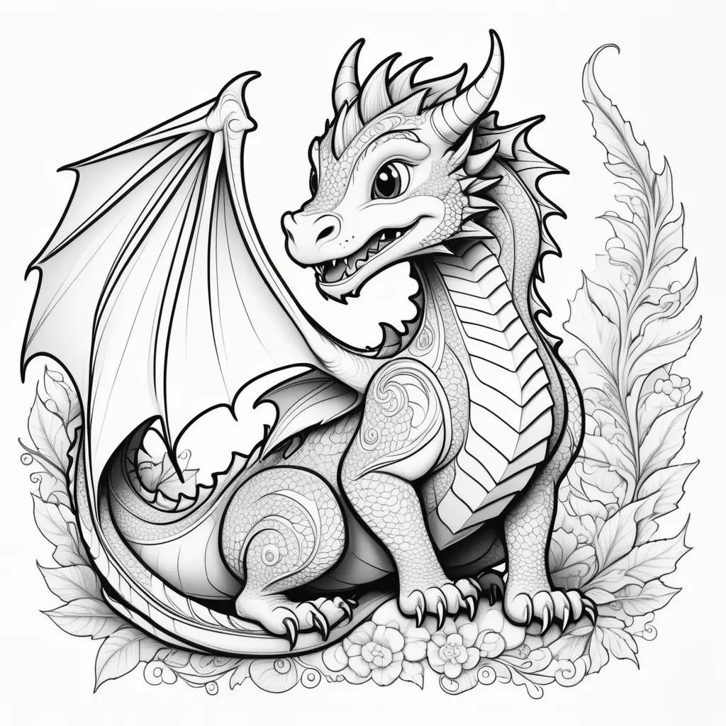 cute dragon coloring page with a white background