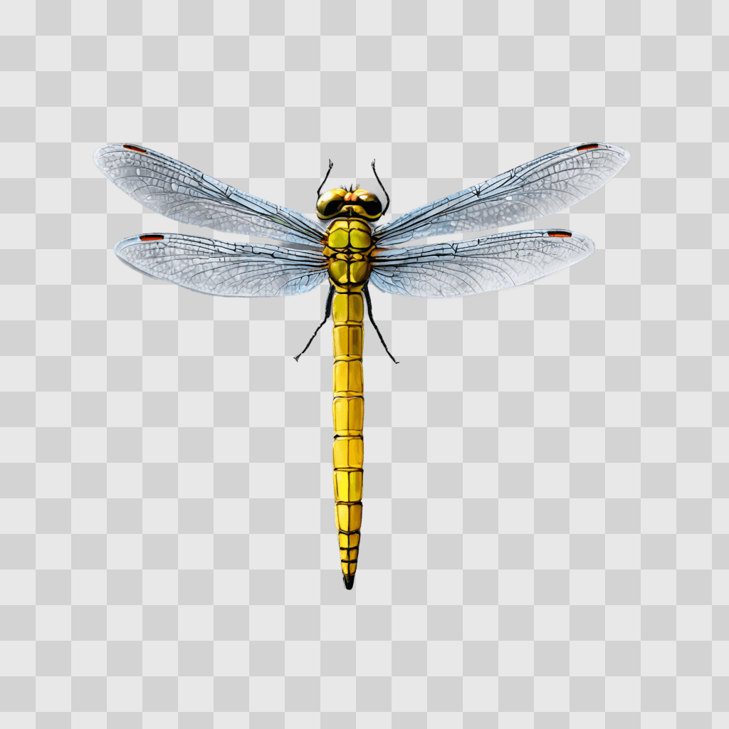 cute dragonfly drawing A yellow dragonfly on a grey background