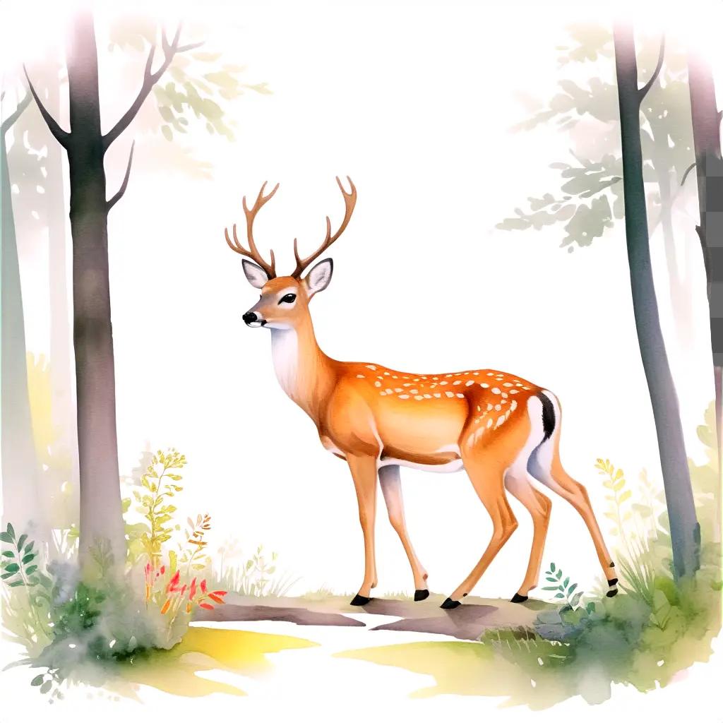 cute drawing of a coy deer in a forest