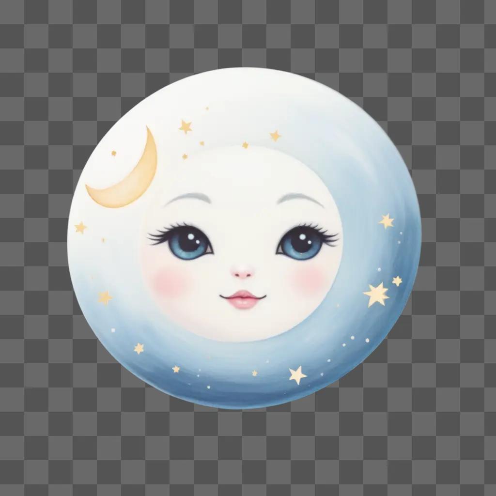 cute drawing of a face with a moon above it