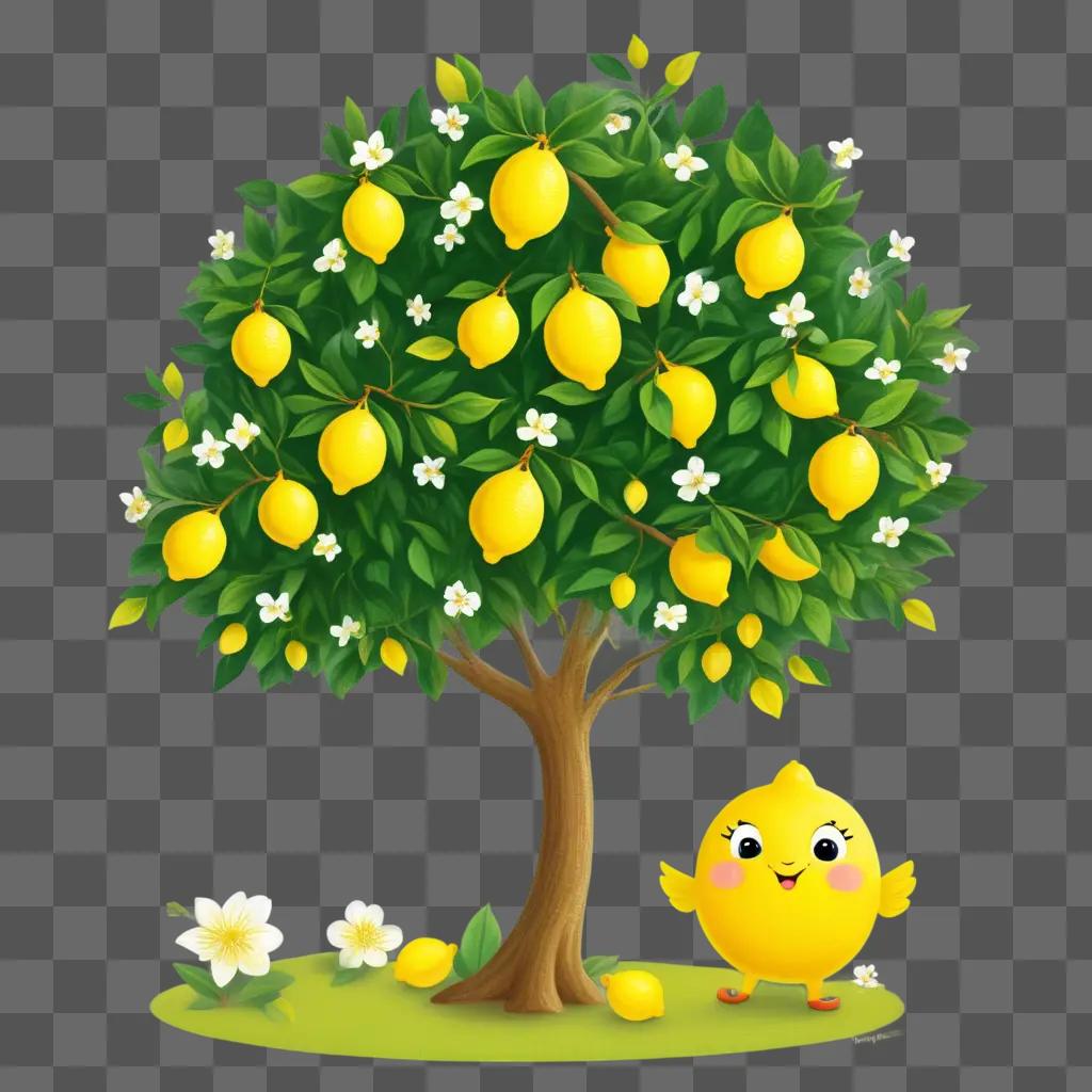 cute drawing of a lemon tree and a lemon bird