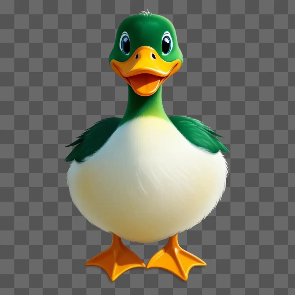 cute duck drawing with a yellow beak and green body