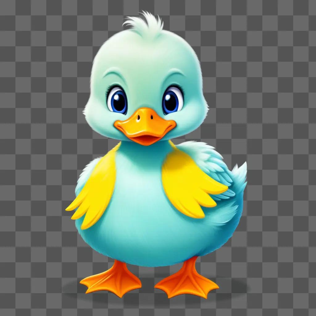 cute duck drawing with yellow feet and blue body