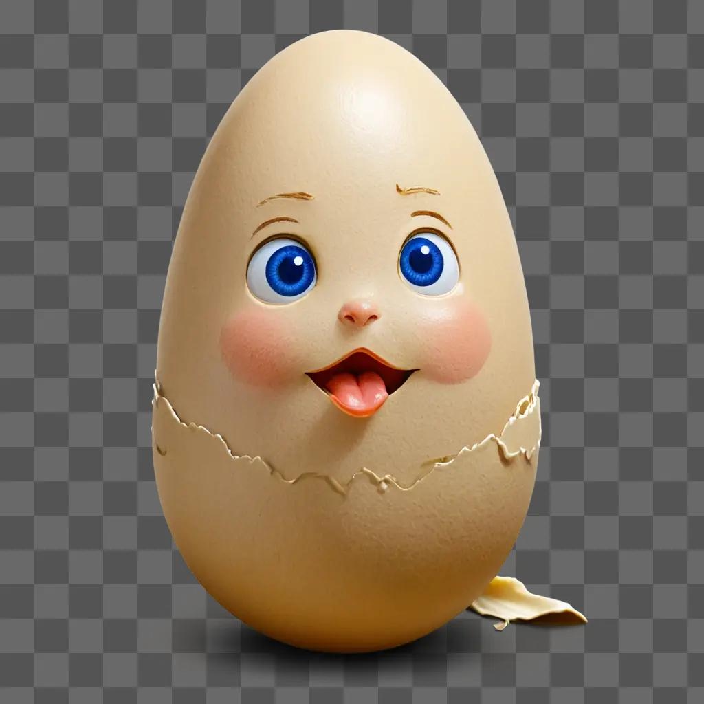 cute egg drawing A brown egg with blue eyes and a smile