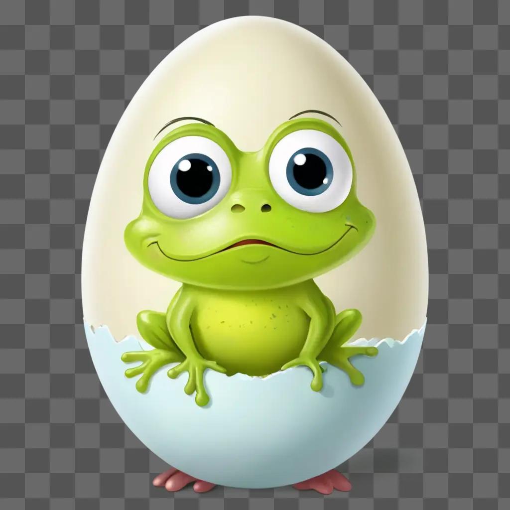 cute egg drawing A frog with big eyes sits in an egg