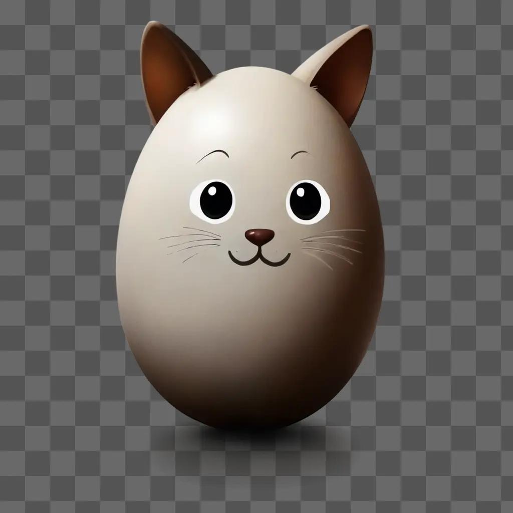 cute egg drawing A white cat sits on a brown surface