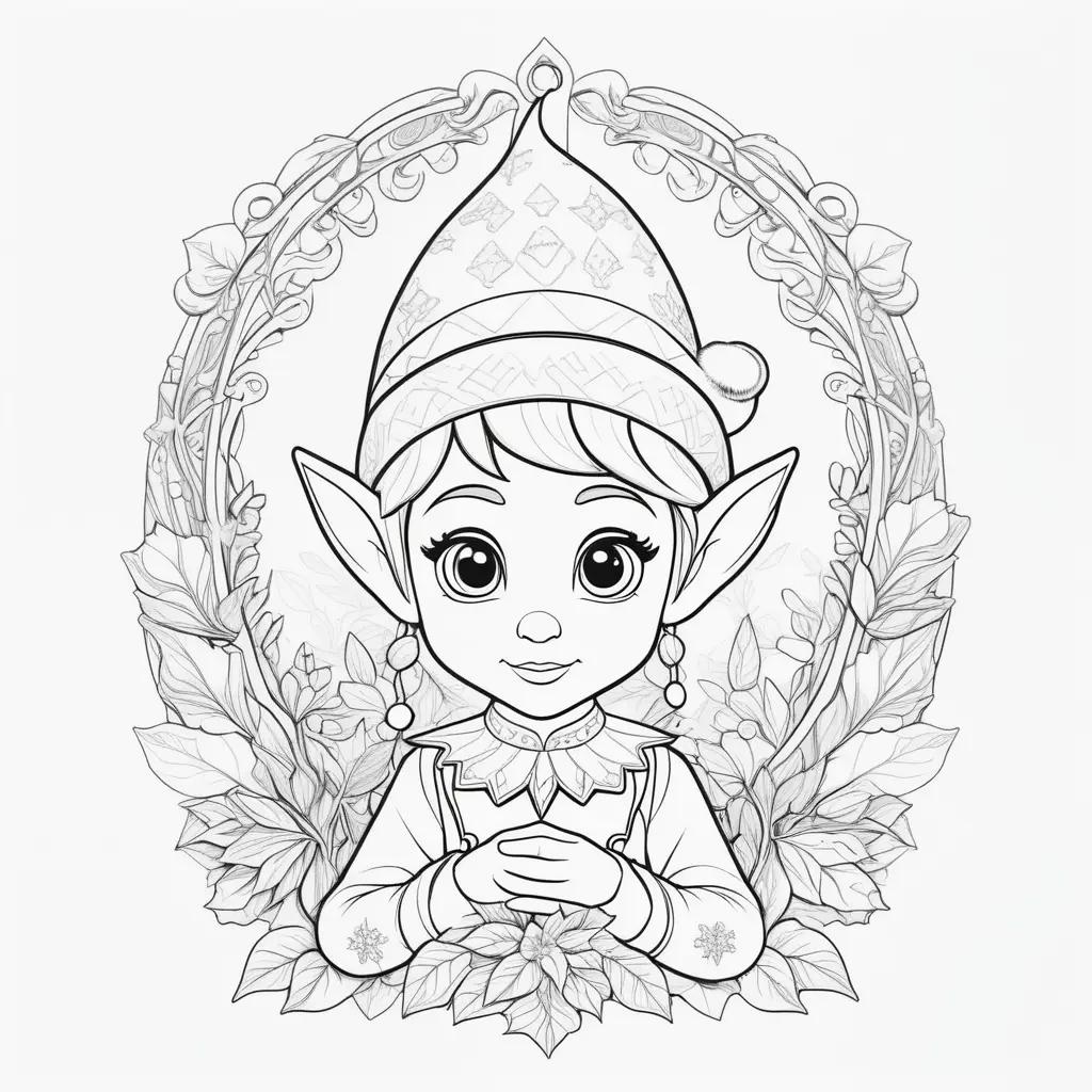 cute elf on the shelf coloring page with a bow on her head