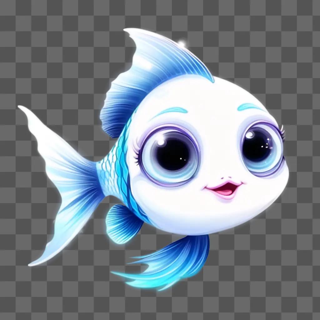 cute fish drawing with blue eyes and white fins