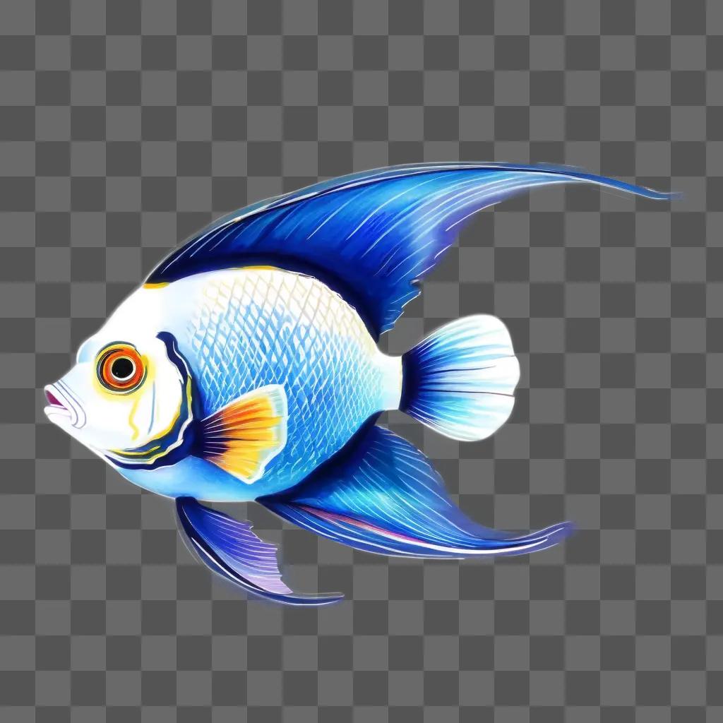 cute fish drawing with blue fins and yellow eyes