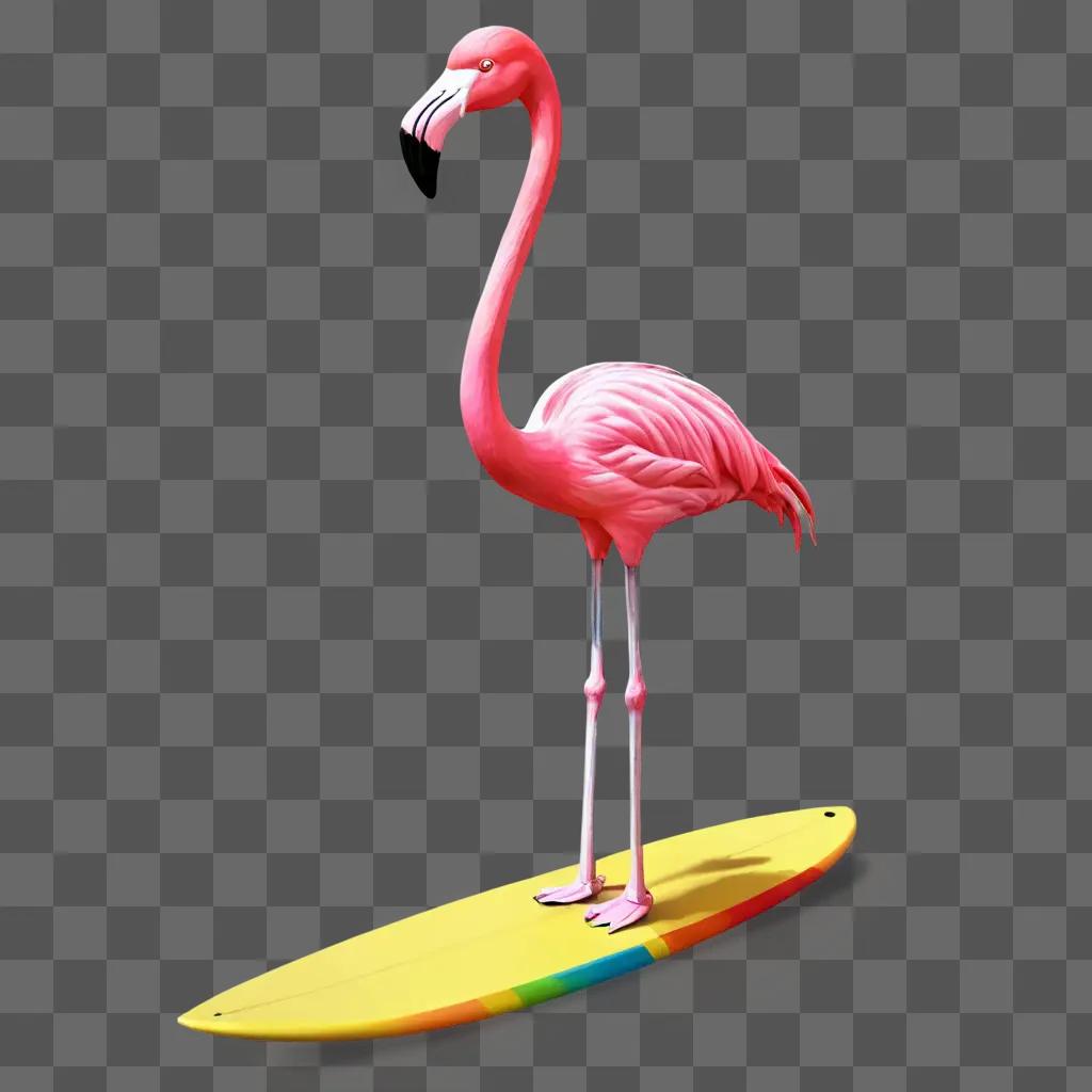 cute flamingos drawing A pink flamingo on a yellow surfboard