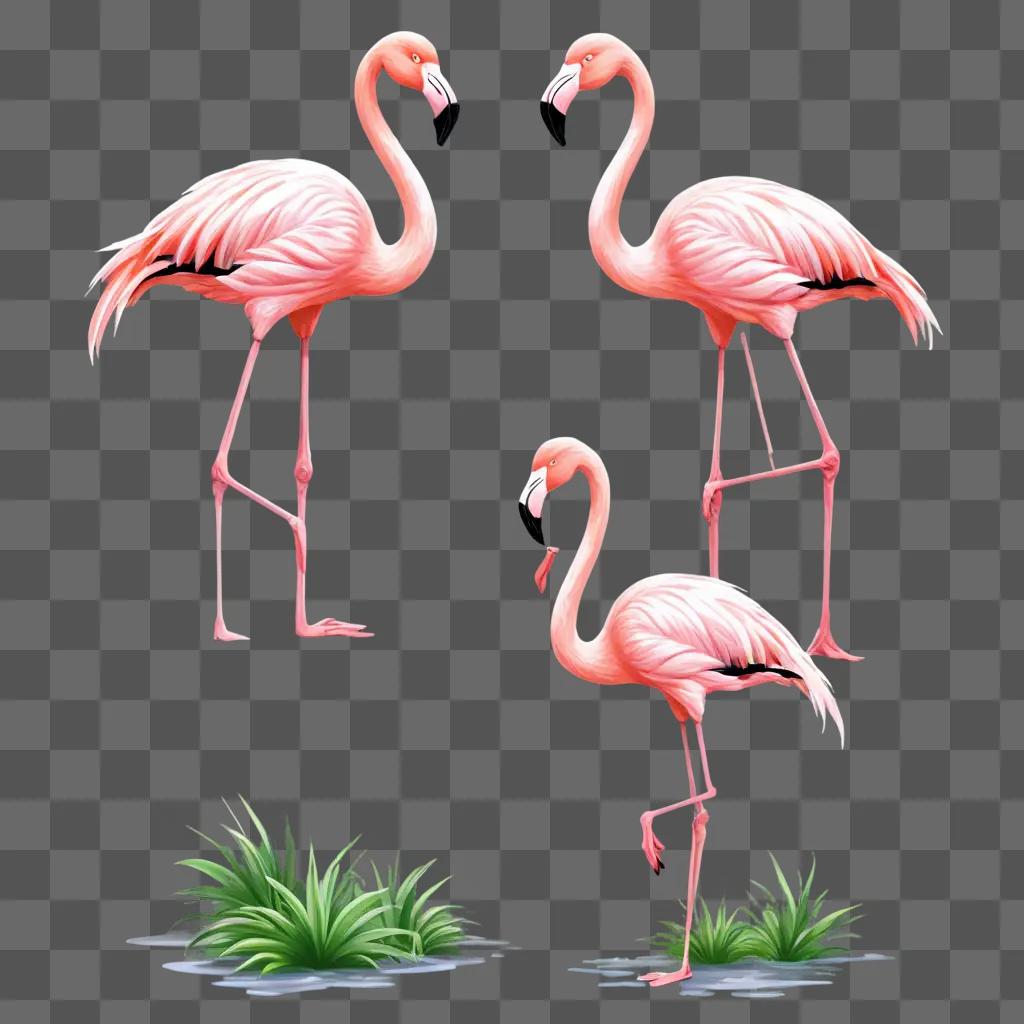 cute flamingos drawing Four pink flamingos in a pink backdrop