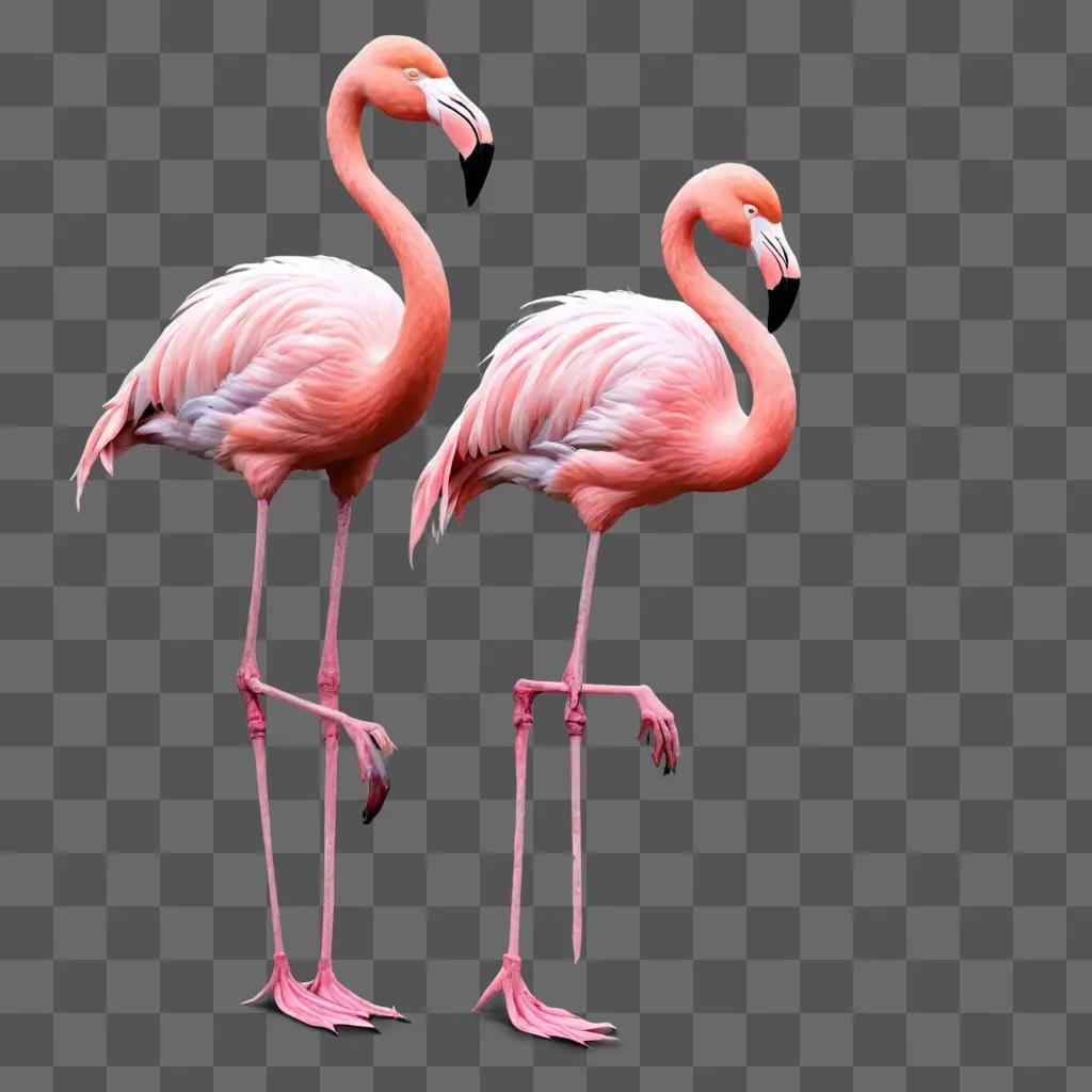 cute flamingos drawing Two flamingos stand side by side on pink background