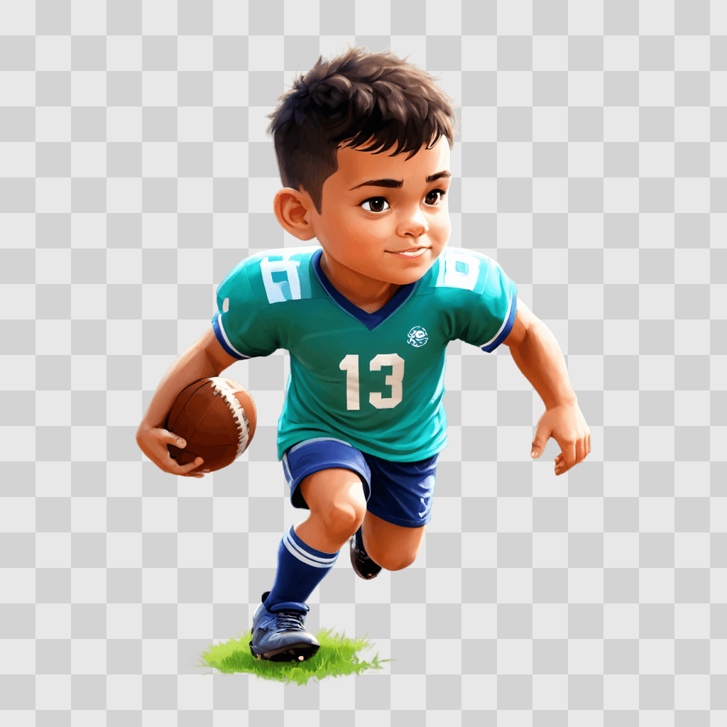 cute football drawing A cartoon boy running with a football