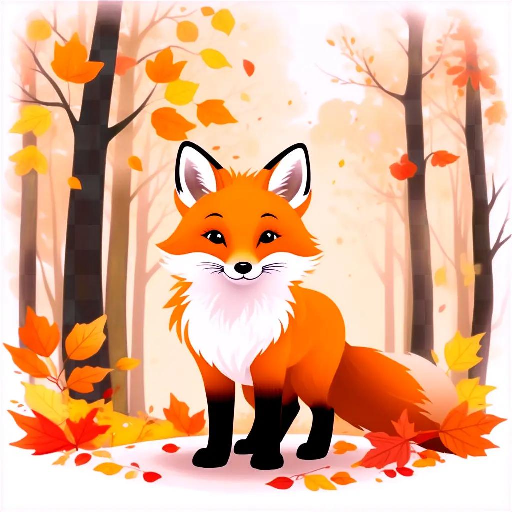 cute fox in a forest surrounded by leaves