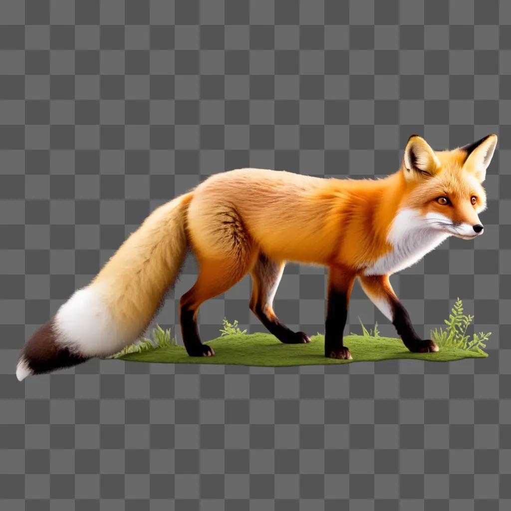 cute fox walking on a grassy field