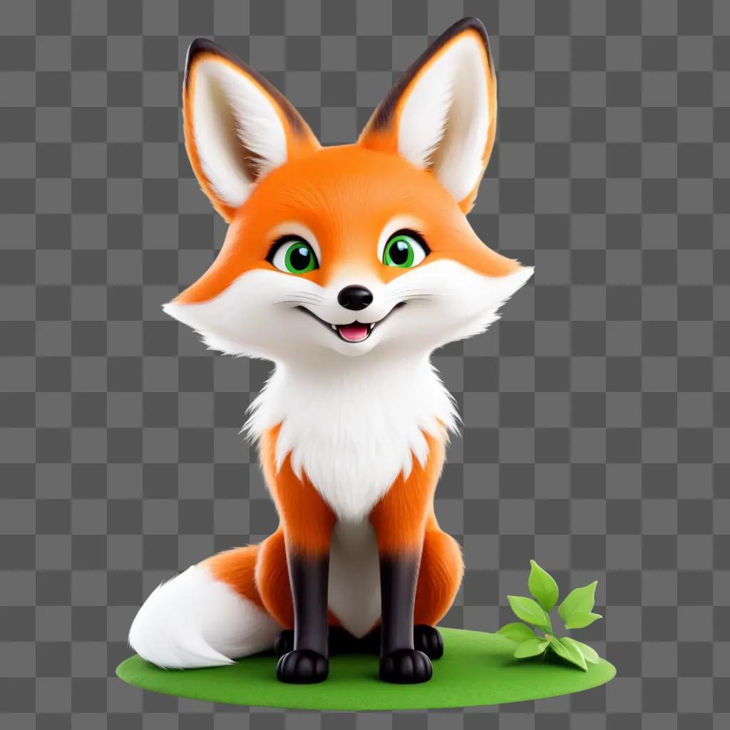 cute fox with big eyes sits on a green leaf