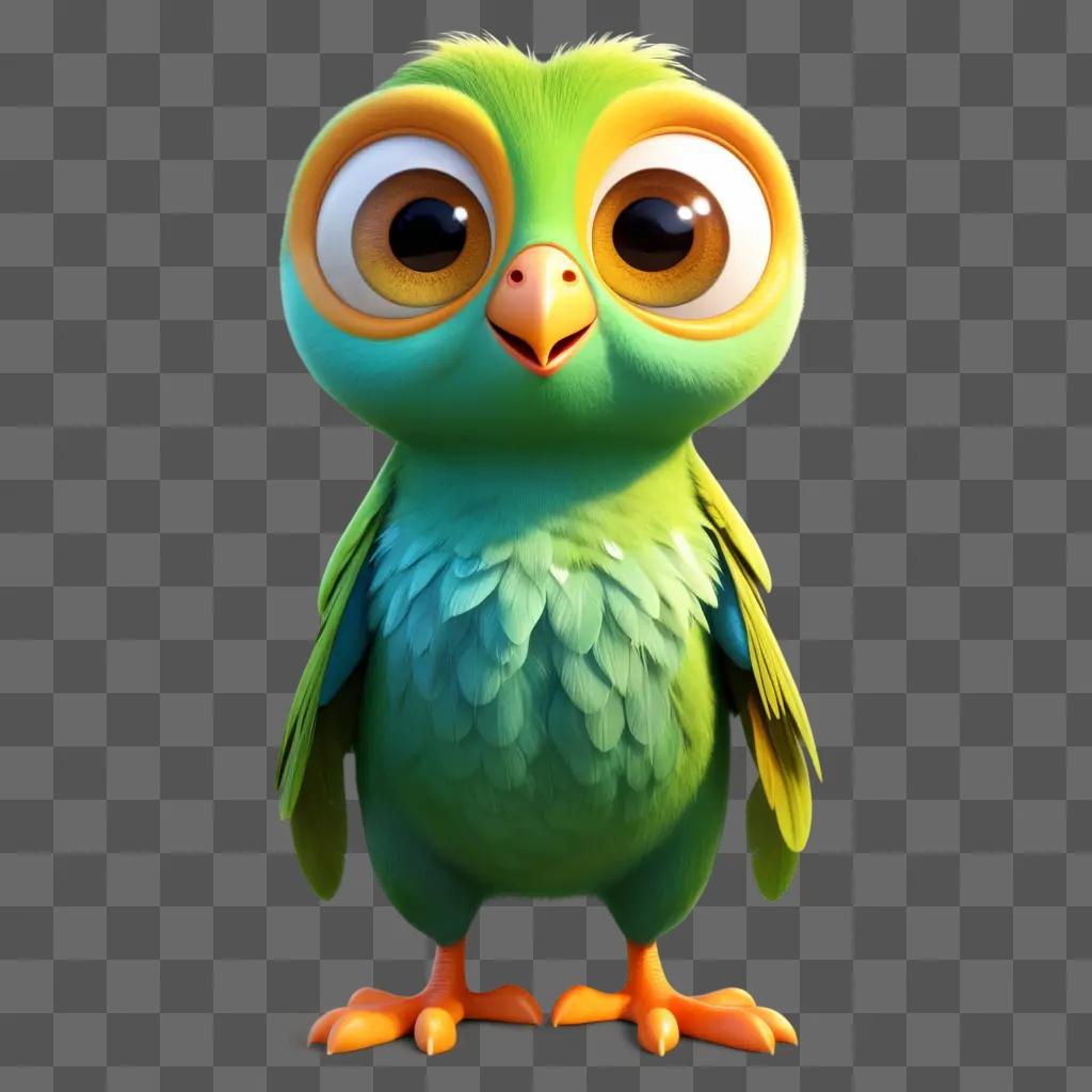 cute green bird with orange eyes and big beak