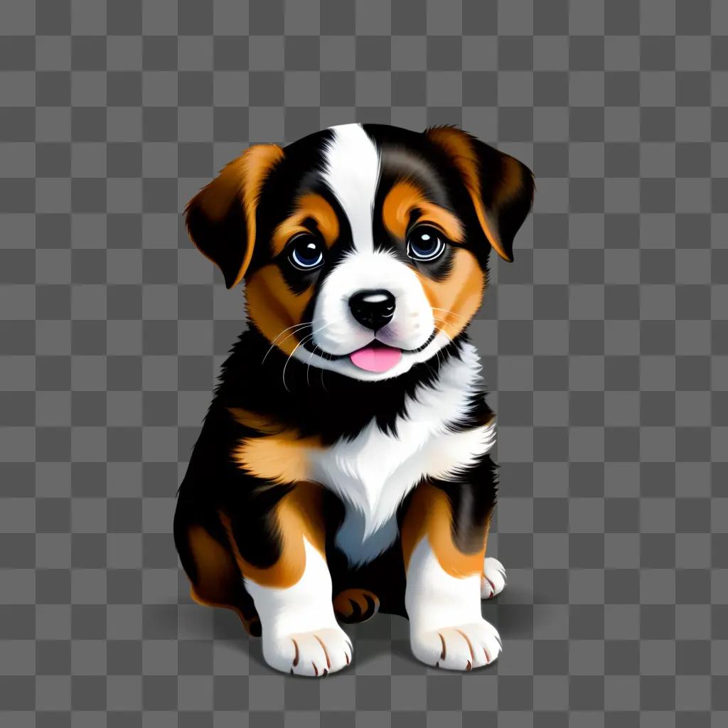 cute illustrated puppy sitting on a grey background