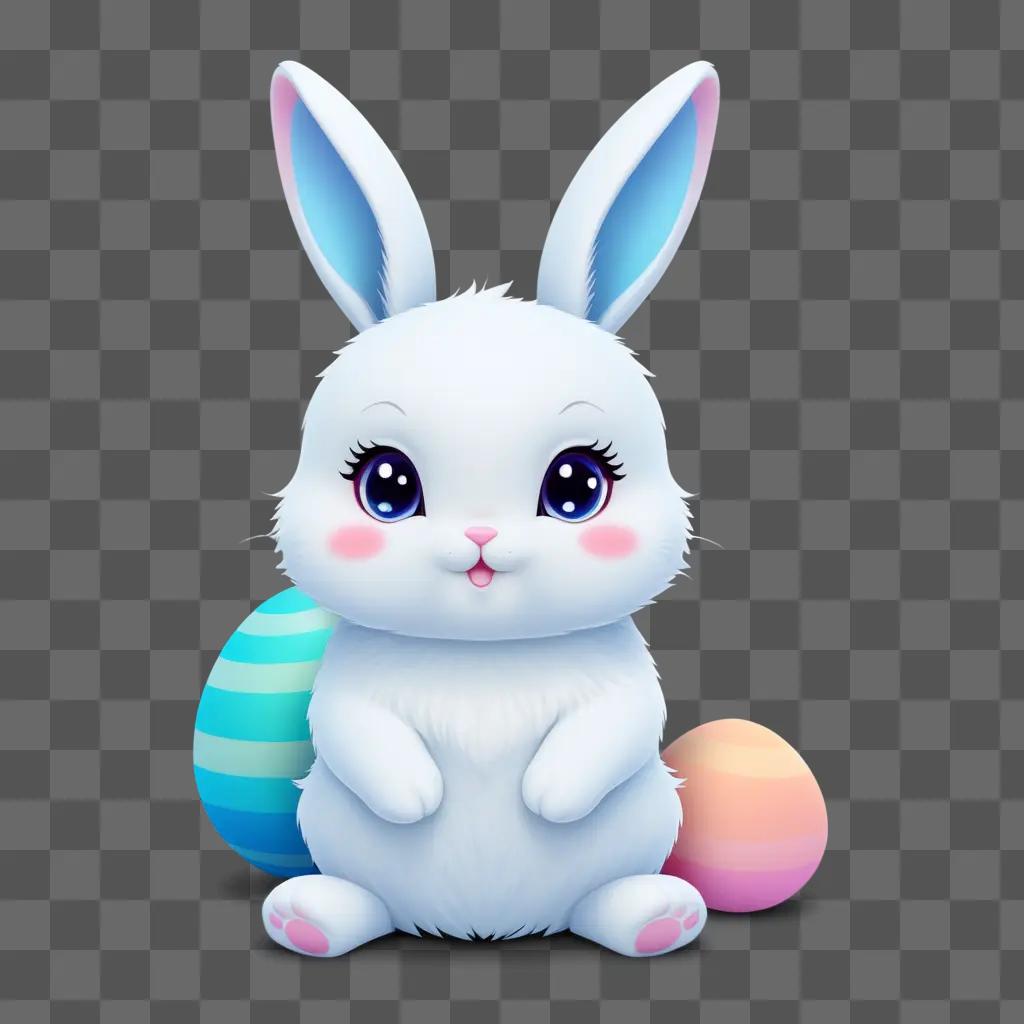 cute kawaii bunny with pink eyes and white ears