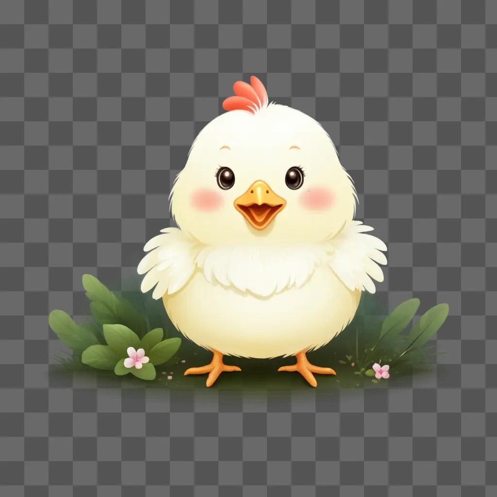 cute kawaii chicken drawing in a forest