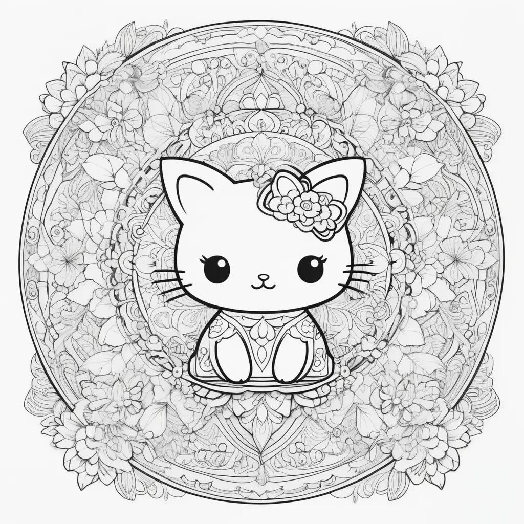 cute kawaii coloring page with Hello Kitty