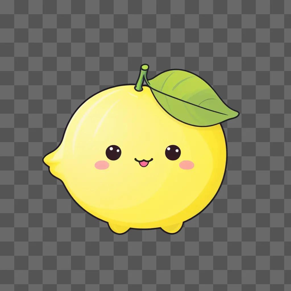 cute kawaii lemon drawing with a leaf on top