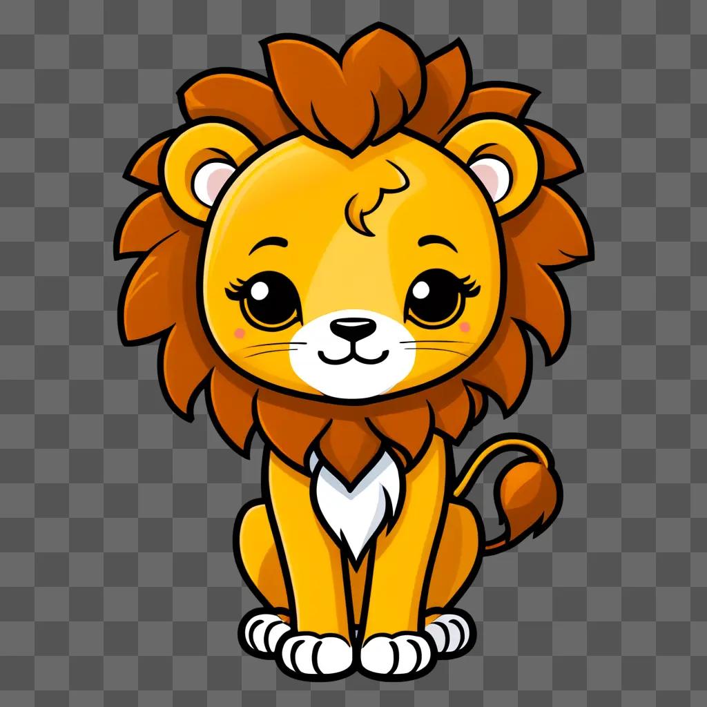 cute kawaii lion drawing with a brown background