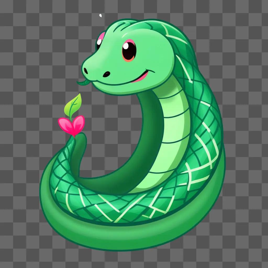 cute kawaii snake drawing on a green background