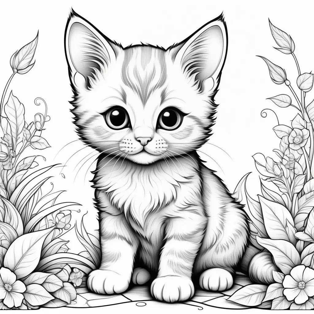 cute kitten coloring page with a cute face