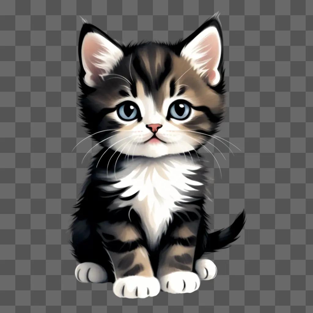 cute kitten is drawn on a gray background