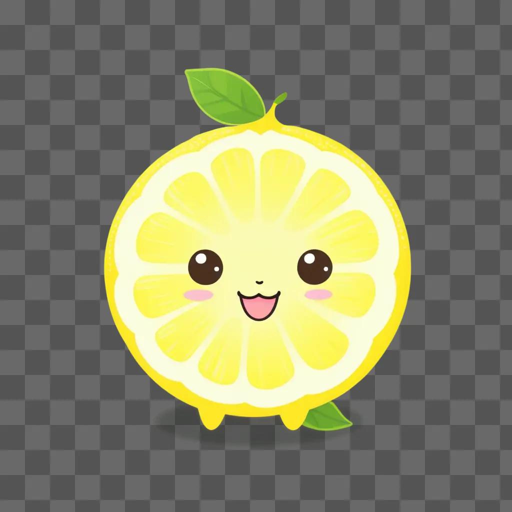 cute lemon drawing with a face and leaves