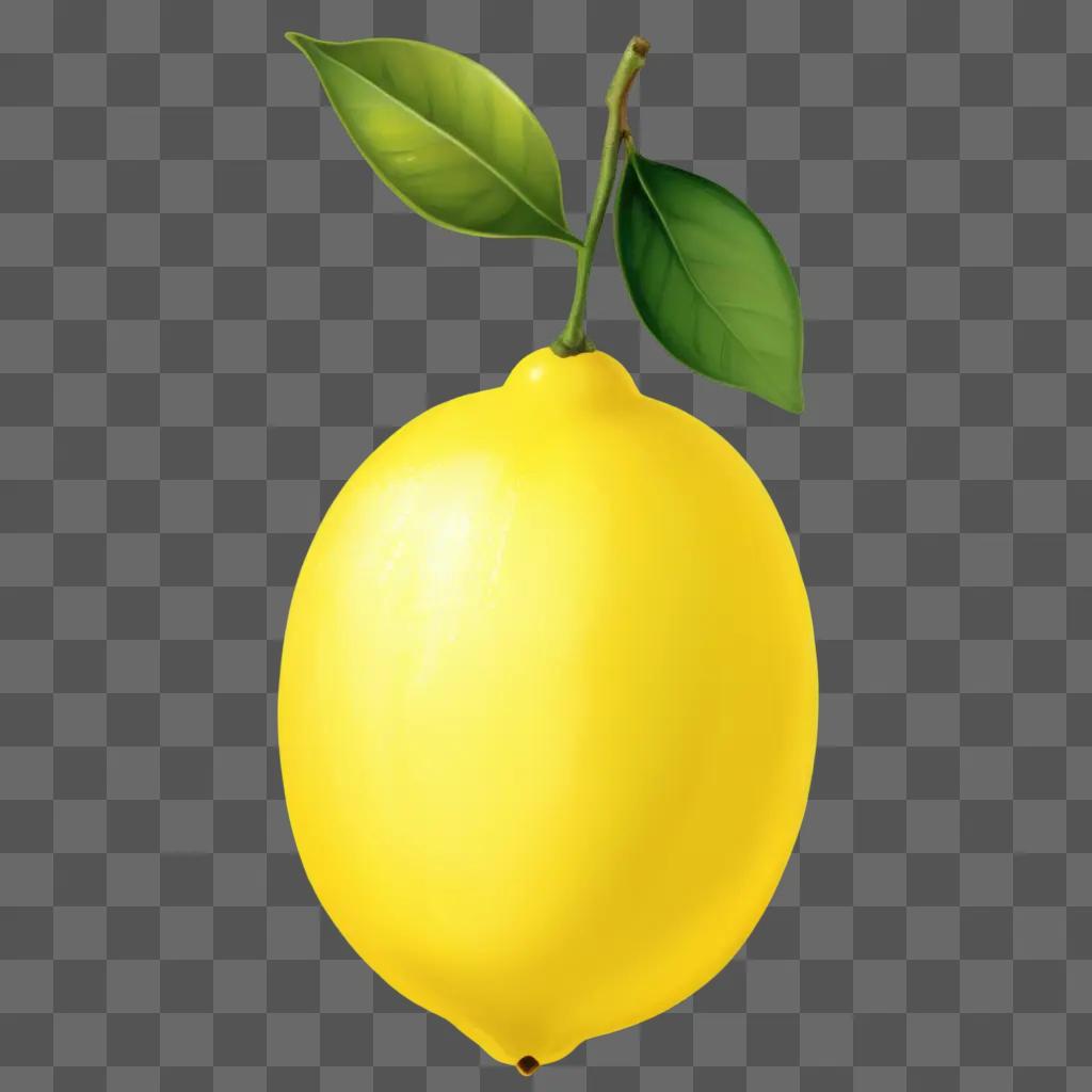 cute lemon drawing with a green leaf