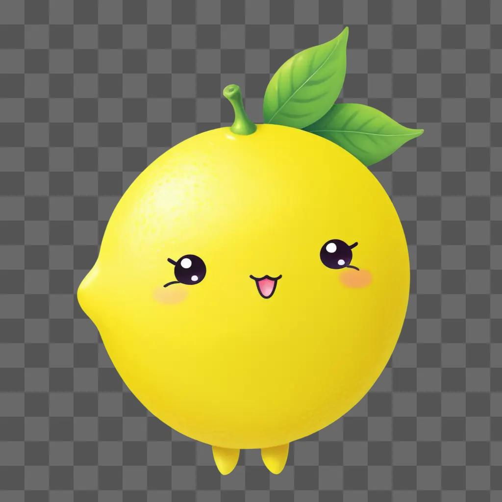 cute lemon drawing with a green leaf on top