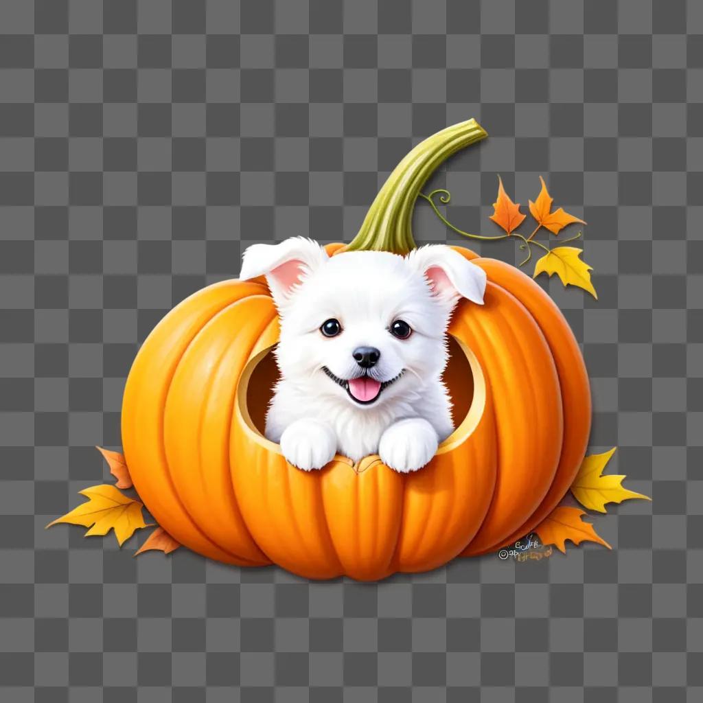 cute little dog drawing in a pumpkin