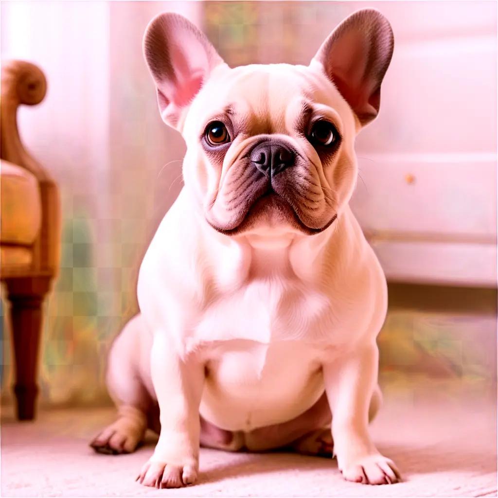 cute little french bulldog sits on the floor