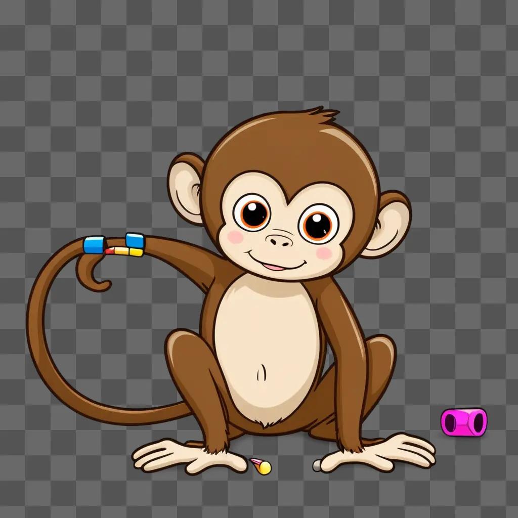 cute monkey drawing is sitting on the floor